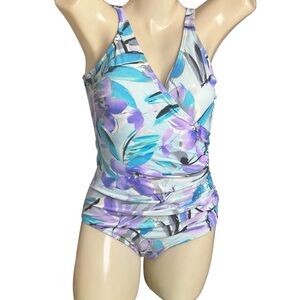 5 for $40 
Miraclesuit Blue & Purple Floral Pattern, Slimming  Bathing Suit sz L